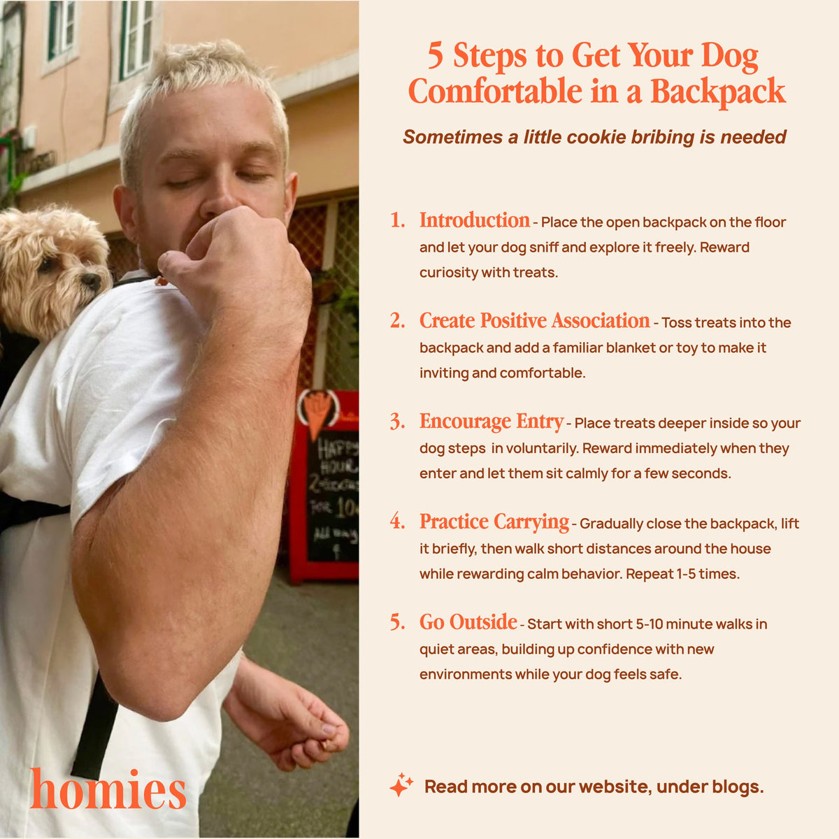 Five steps to get your dog comfortable in a backpack
