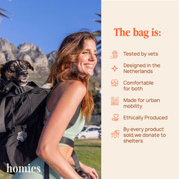 The Homies dog carrier is tested by vets, comfortable for both and ethically produced